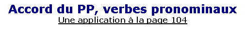 Zone de Texte: Accord du PP, verbes pronominauxUne application � la page 104