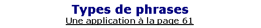 Zone de Texte: Types de phrasesUne application � la page 61