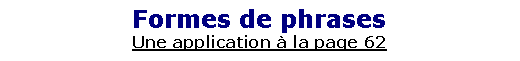 Zone de Texte: Formes de phrasesUne application � la page 62